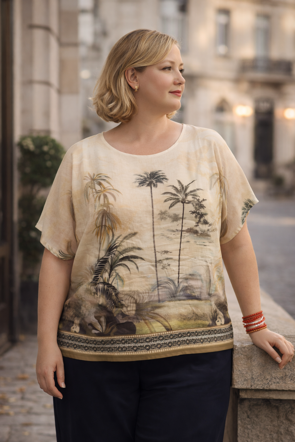Tropische Blouse Met Palmprint