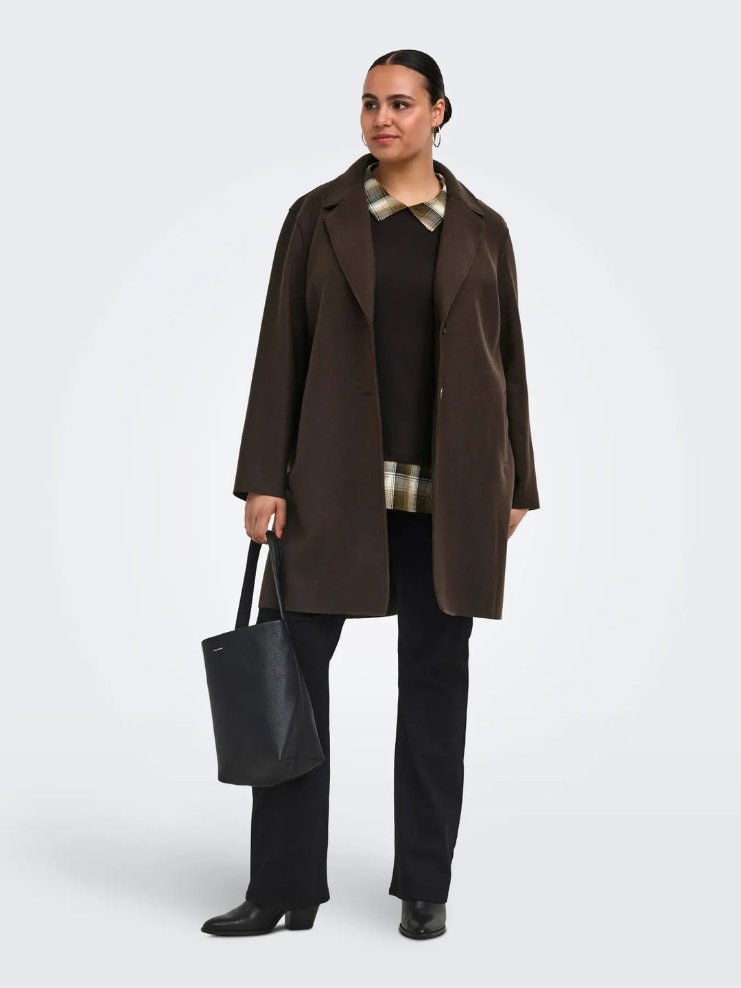 Bruine Lange Damesmantel met Revers