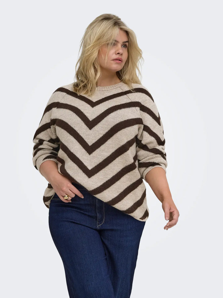 Beige Trui Met Chevronstrepen