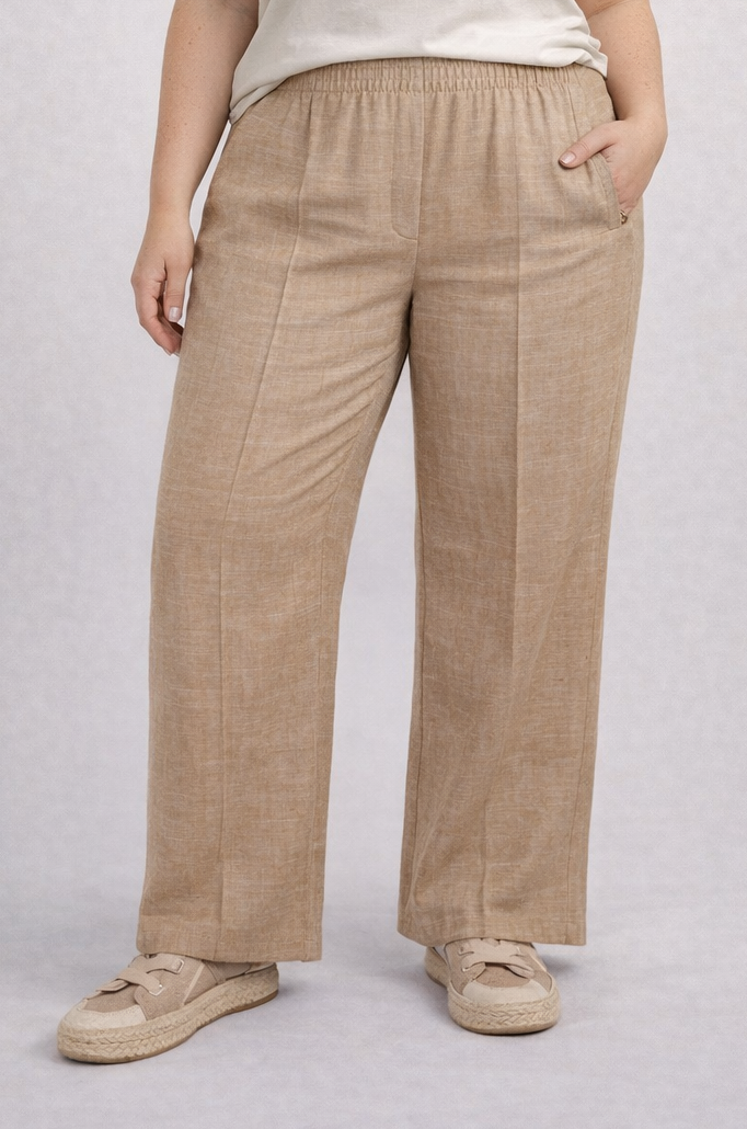 Camelkleurige Linnen Broek