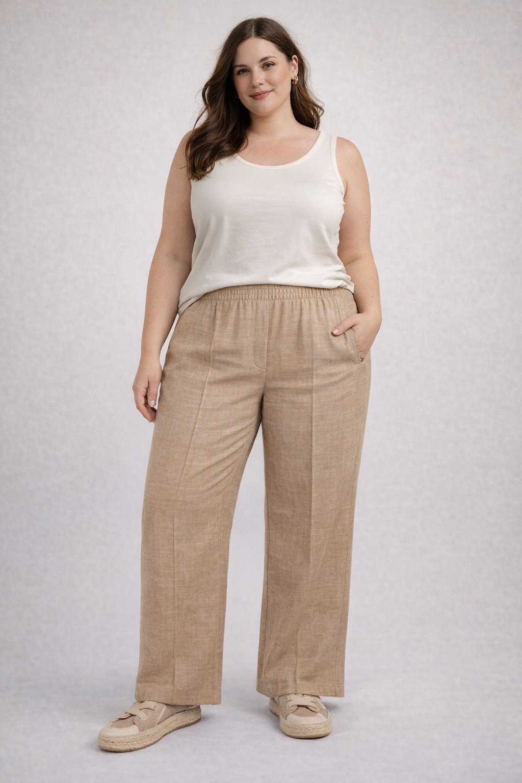 Camelkleurige Linnen Broek