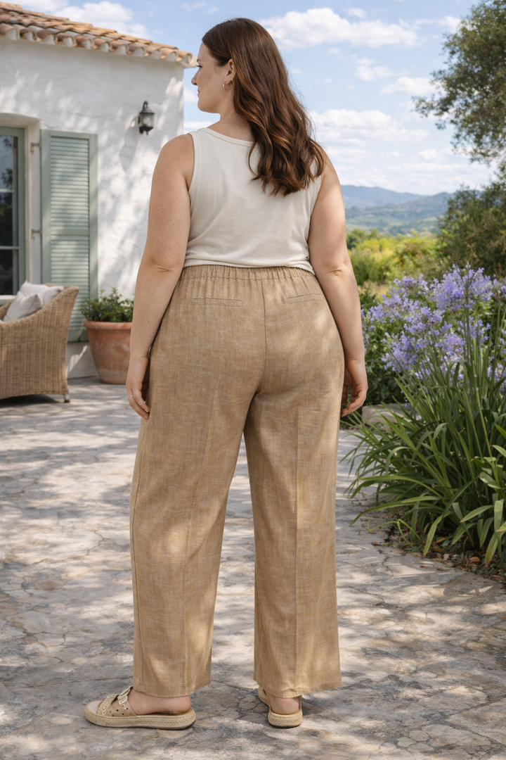 Camelkleurige Linnen Broek