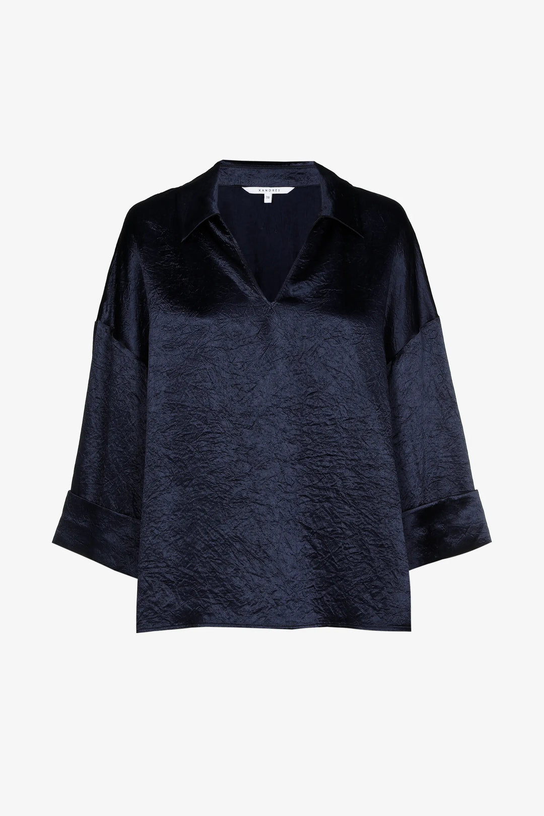 Diepblauwe blouse in glanzende crinkle-stof