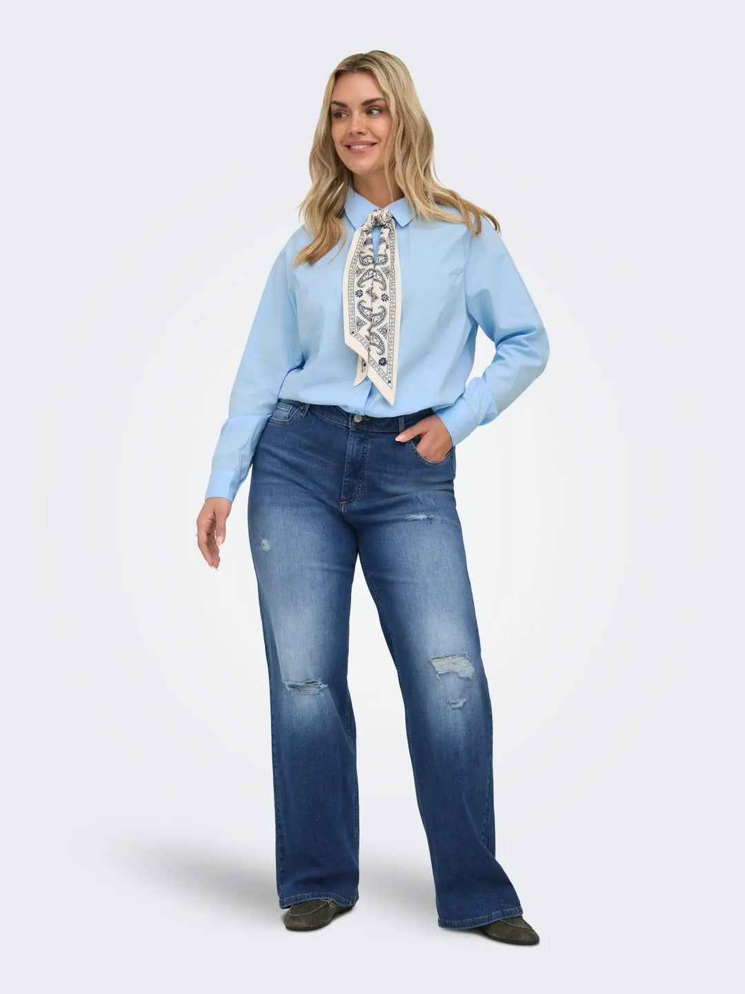 Blauwe Wide Fit Jeans Met Destroyed Details