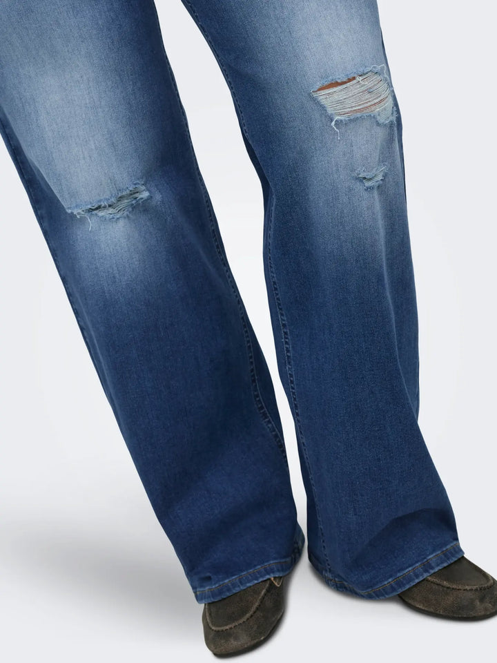 Blauwe Wide Fit Jeans Met Destroyed Details