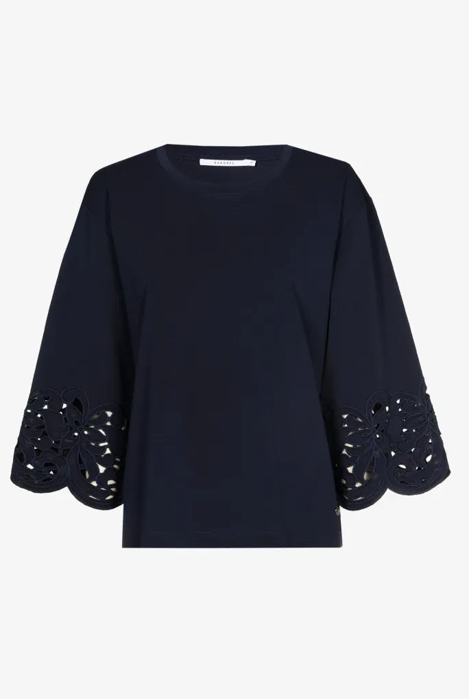 Donkerblauw T-shirt met Broderie