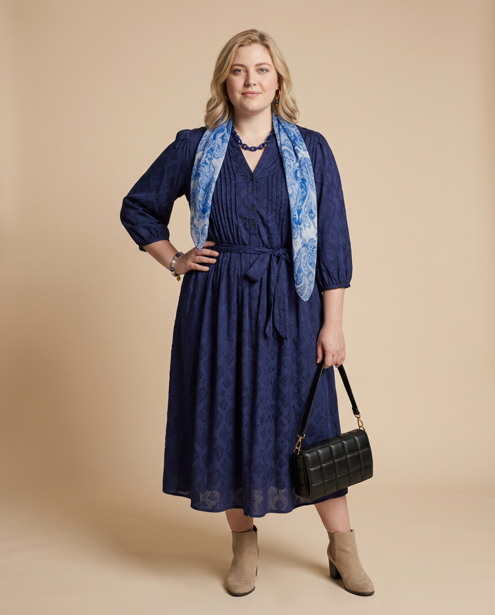 Donkerblauwe Elegante Midi Jurk