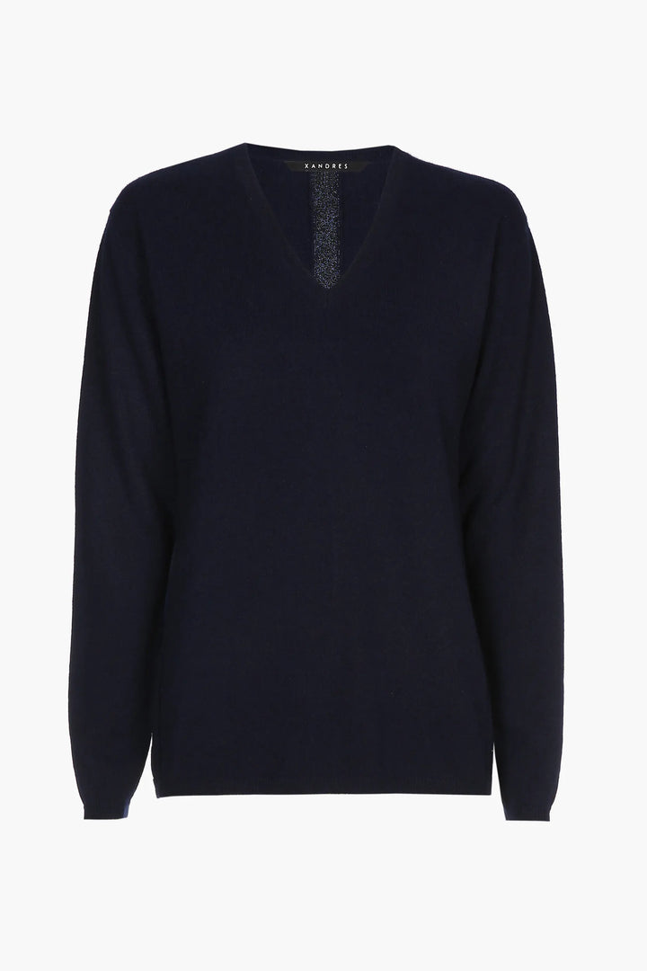 Blauwe Elegante Kasjmier Trui Met Chic Detail