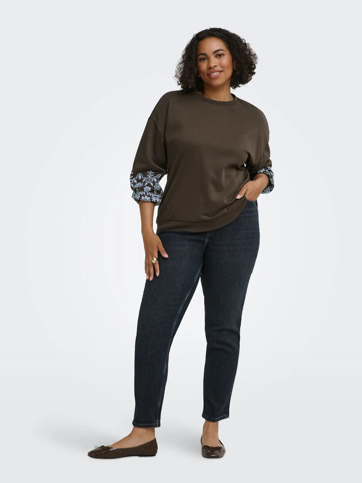 Bruine Sweater Met Bloemenmouwen
