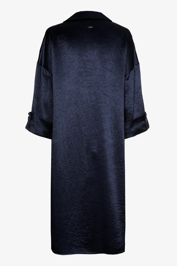 Diepblauwe jurk in glanzende crinkle-stof