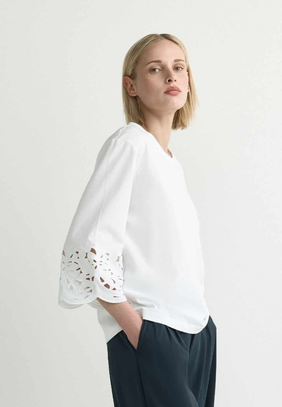 Witte T-shirt met Broderie