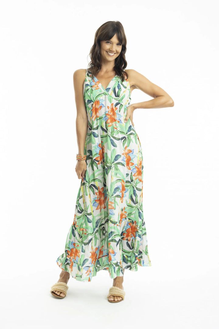 zomerse maxi-jurk met tropische print