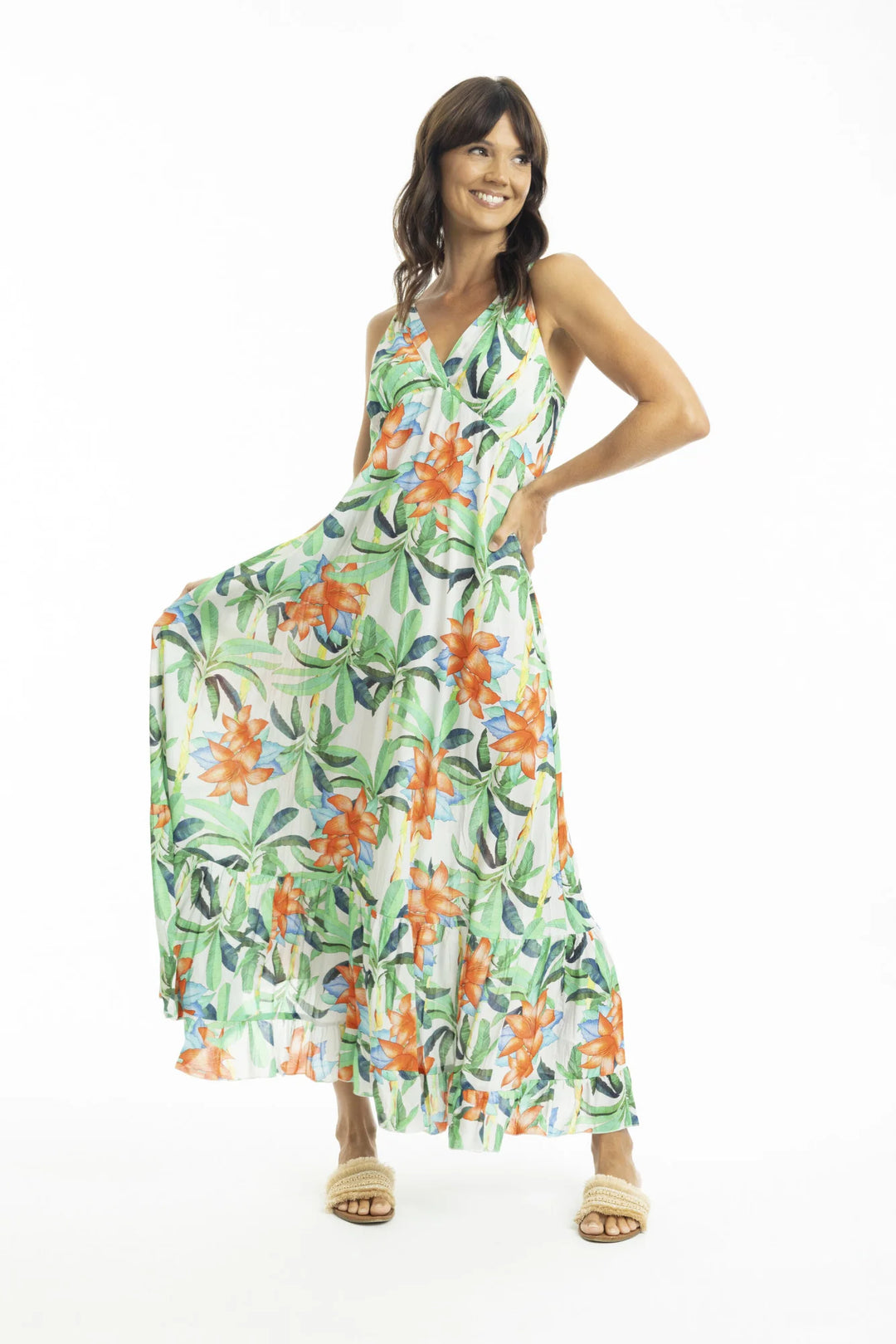 Zomerse Maxi-Jurk Met Tropische Print | Grote Maten Mode bij Axent