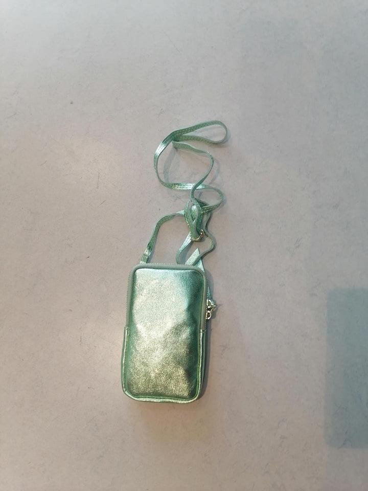 Mini mint metallic crossbody bag made of leather 