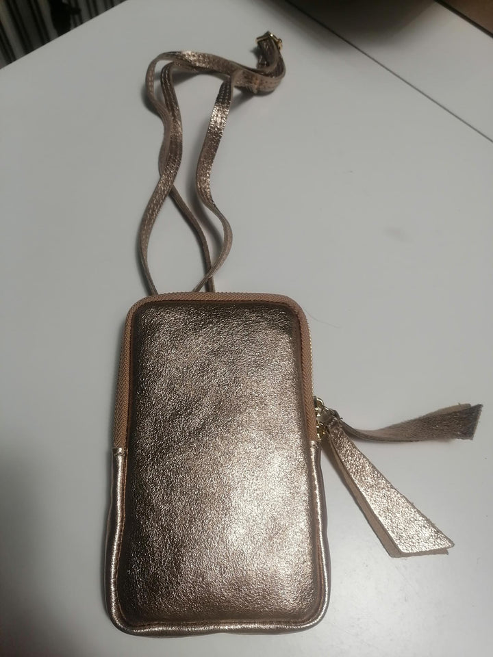 Mini gold metallic crossbody bag made of leather 