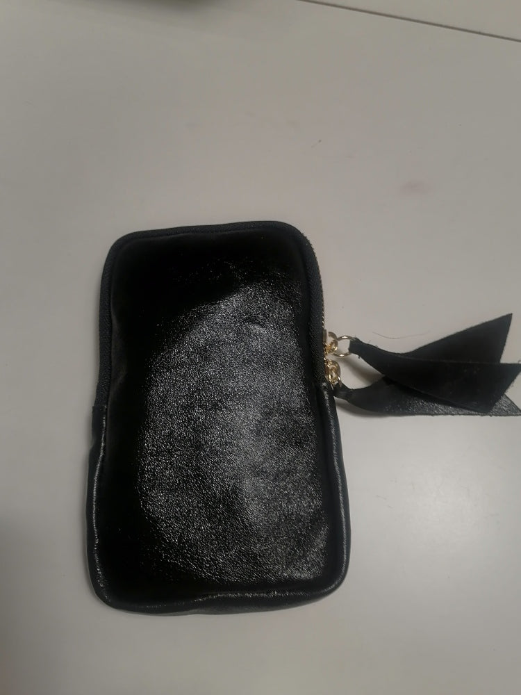 Mini black metallic crossbody bag made of leather 