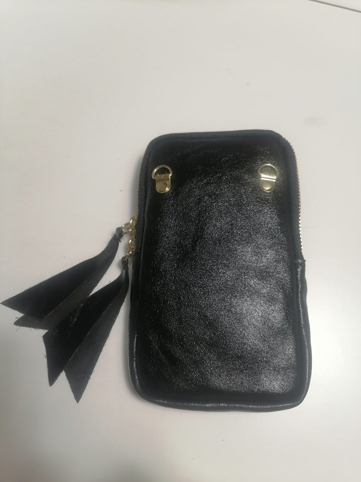 Mini black metallic crossbody bag made of leather 
