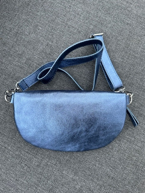 jeans blue metallic crossbody bag made of leather