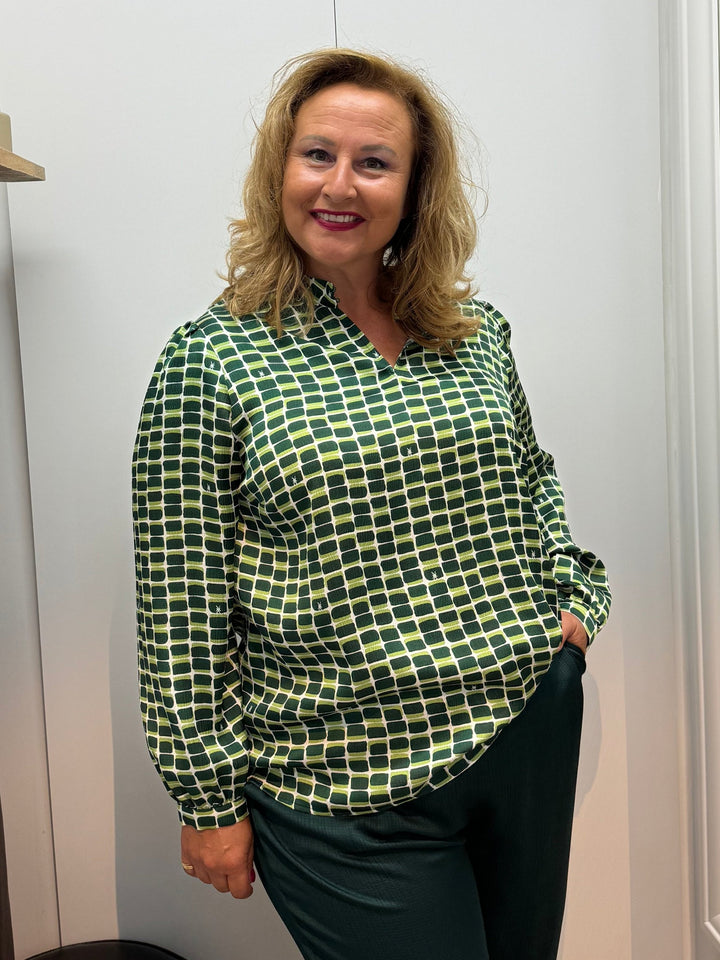 seersucker blouse in bottle green