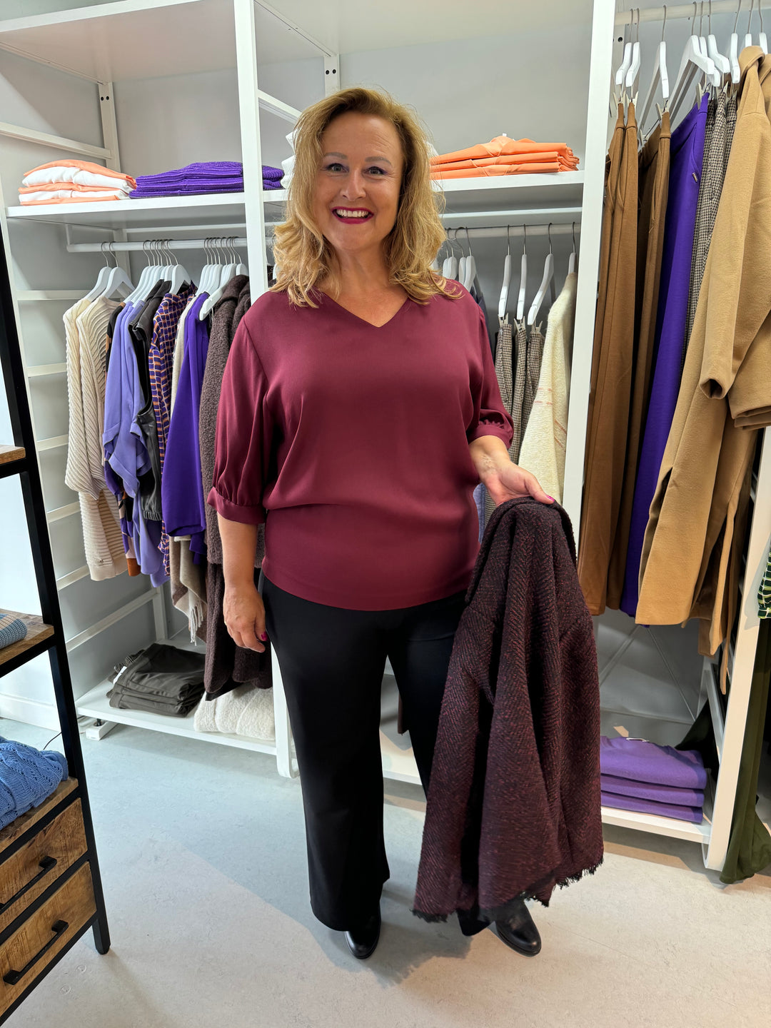 ruby wine blouse met halflange mouwen