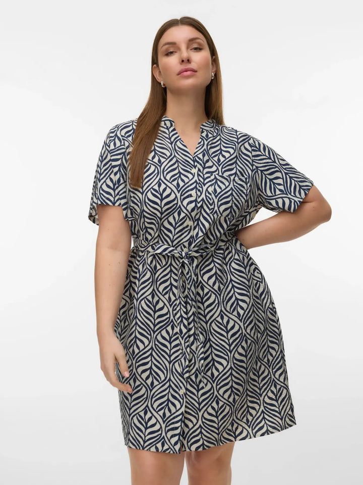 Blauwe Bladprint Jurk