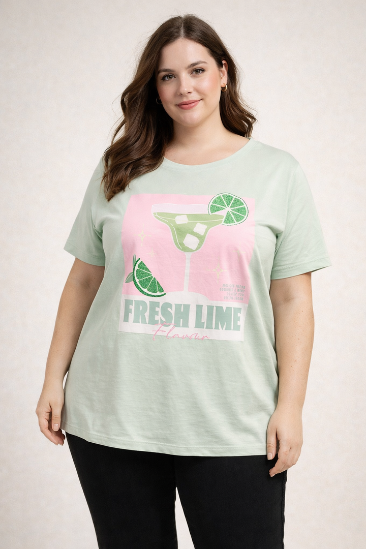 Mintgroene T-Shirt Met Fresh Lime Print