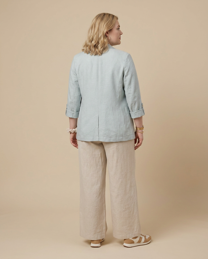 Munt Blazer Met Linnenlook En 3/4 Mouwen