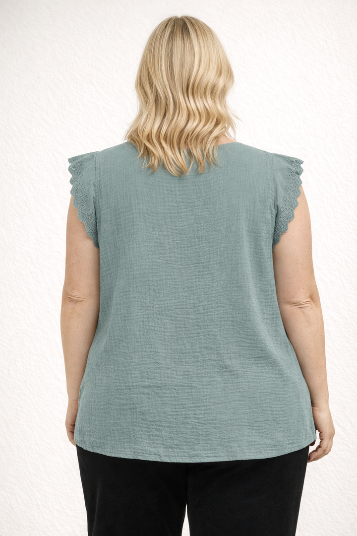 Muntgroene Top Met Kantdetail