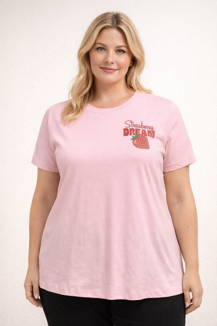 Roze T-Shirt Met Strawberry Dream Print