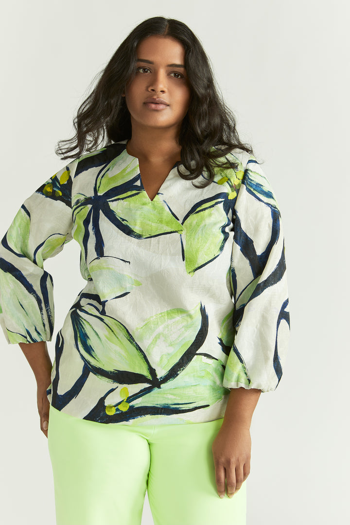 Elegante Blouse Met Botanische Print | Grote Maten Mode bij Axent