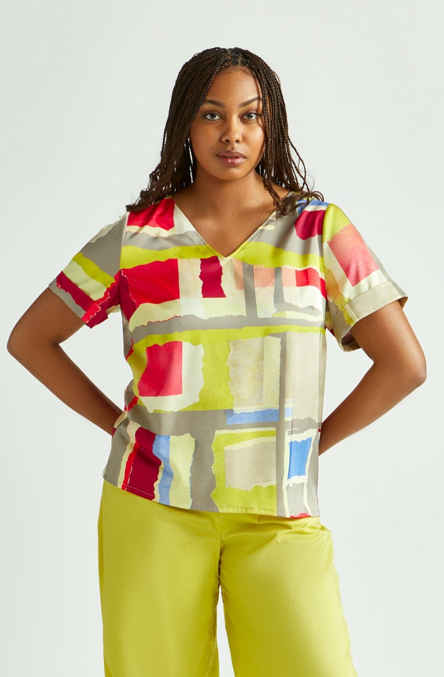 Prachtige Satijnen Multicolor Blouse | Grote Maten Mode bij Axent