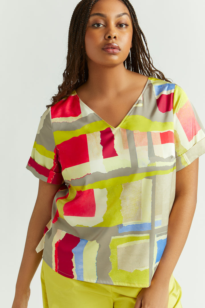 Prachtige Satijnen Multicolor Blouse | Grote Maten Mode bij Axent