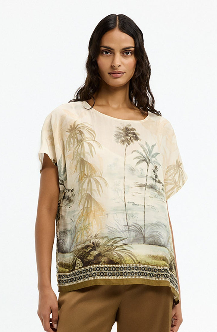 Tropische Blouse Met Palmprint