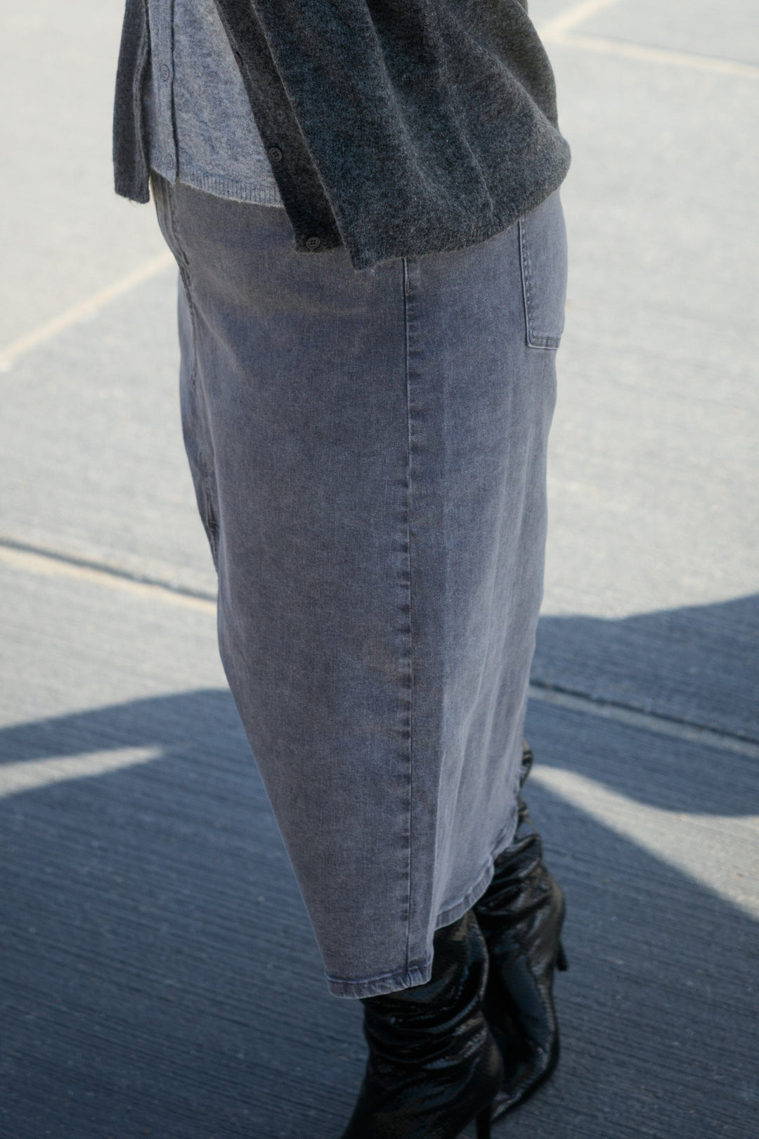 Gray Denim Pencil Skirt