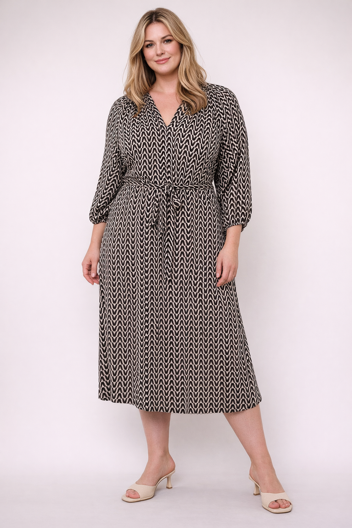 Zand Zwarte Print Jurk