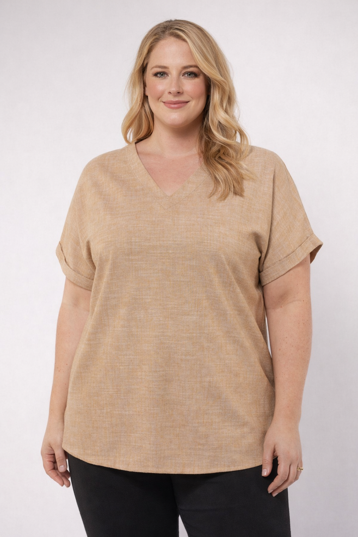 Zandkleurige Linnenlook Shirt