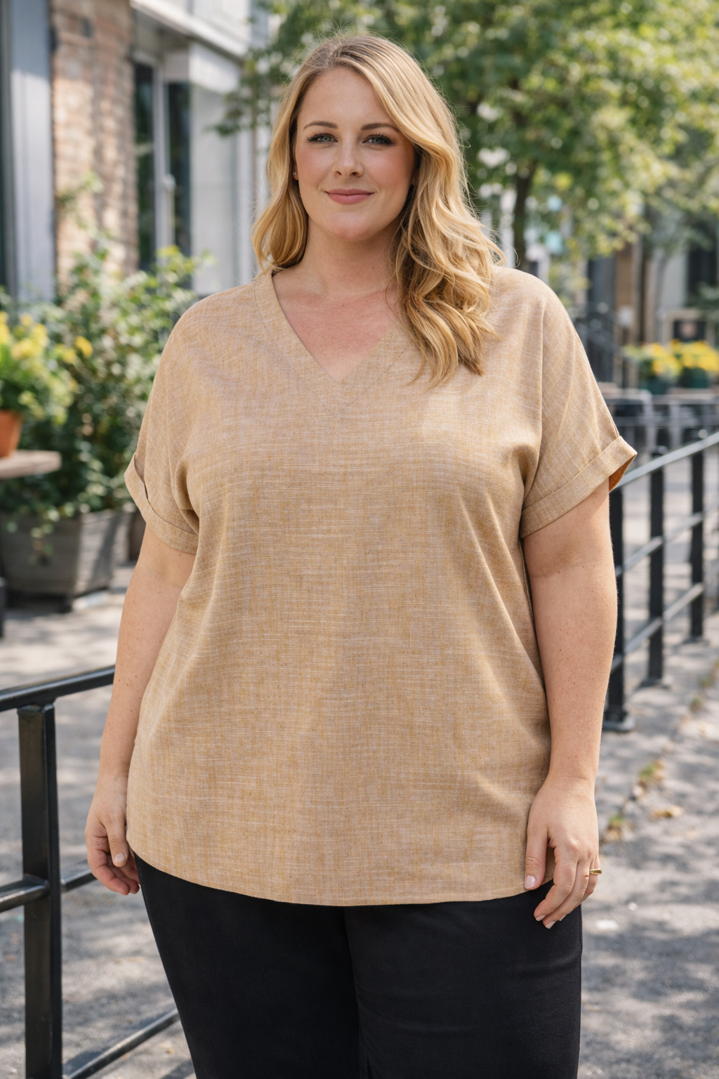 Zandkleurige Linnenlook Shirt