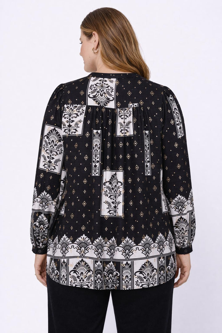 Zwart Gouden Blouse Met Printpatroon