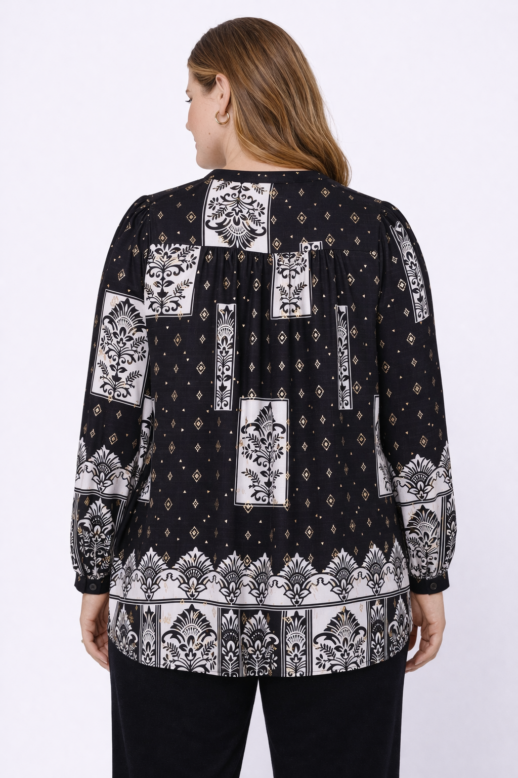 Zwart Gouden Blouse Met Printpatroon