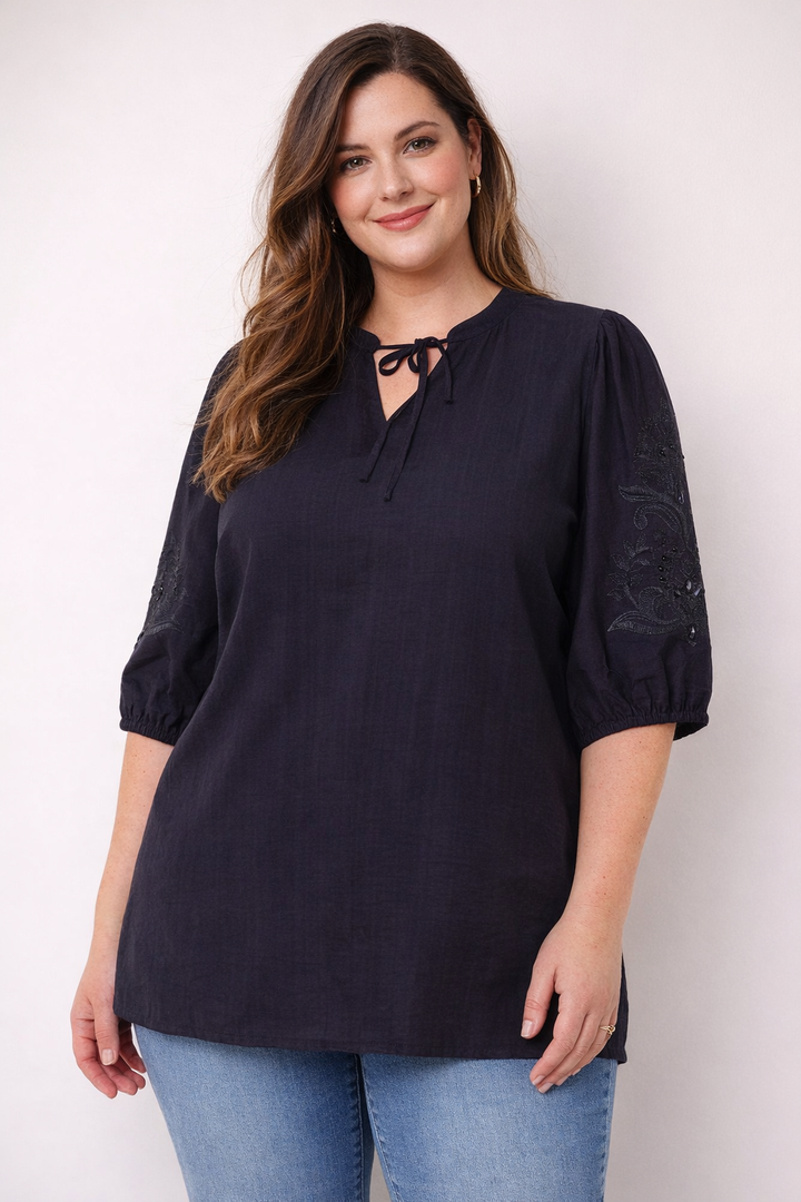 Zwarte Blouse Met Borduursel
