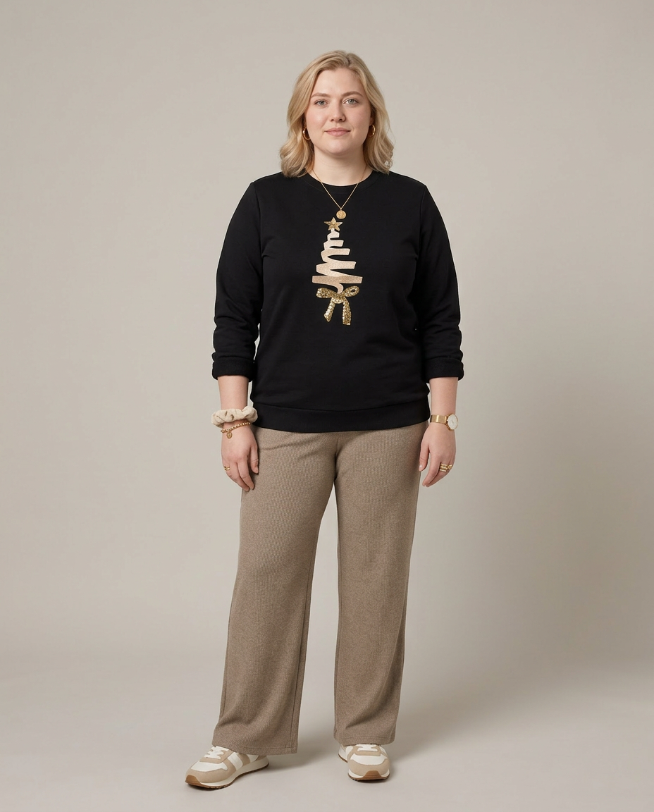 Zwarte Kerstsweater met goud