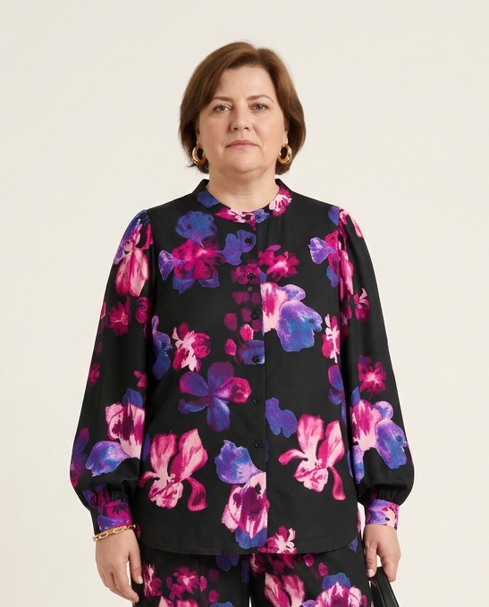 Zwarte Blouse Met Bloemenprint