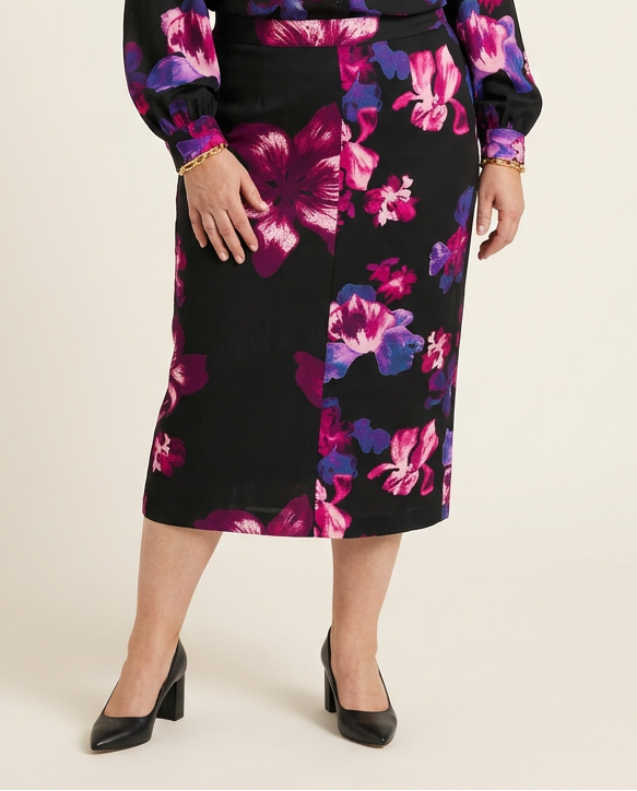 Zwarte Kokerrok Met Bloemenprint