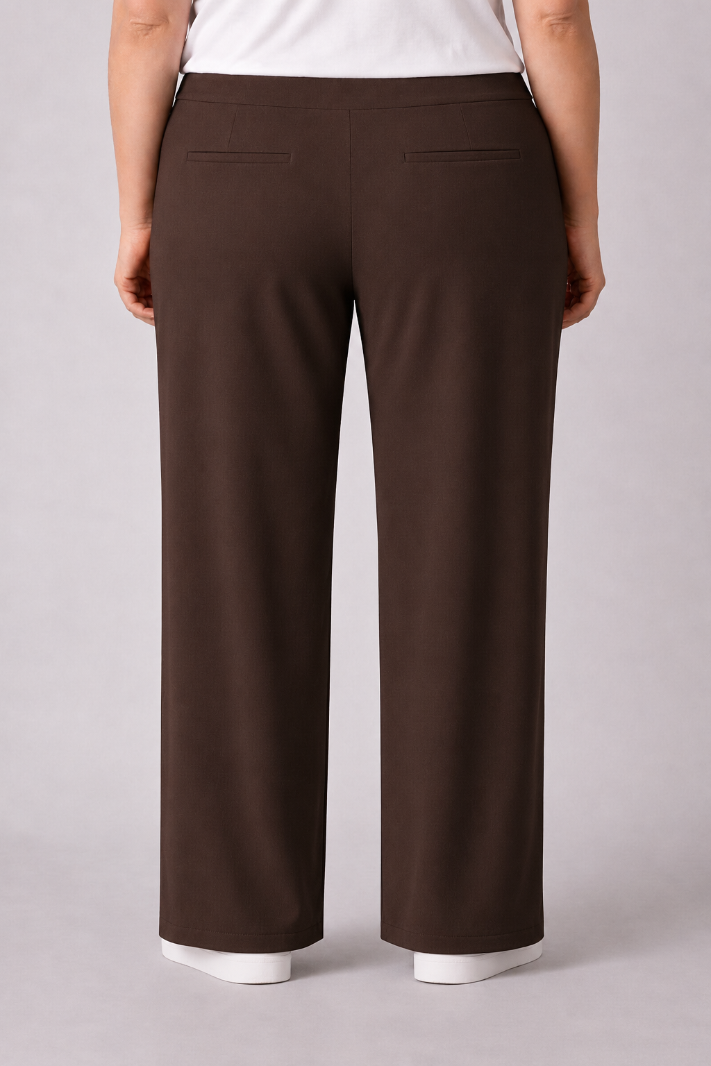 Bruine Rechte Broek Met Elastische Tailleband