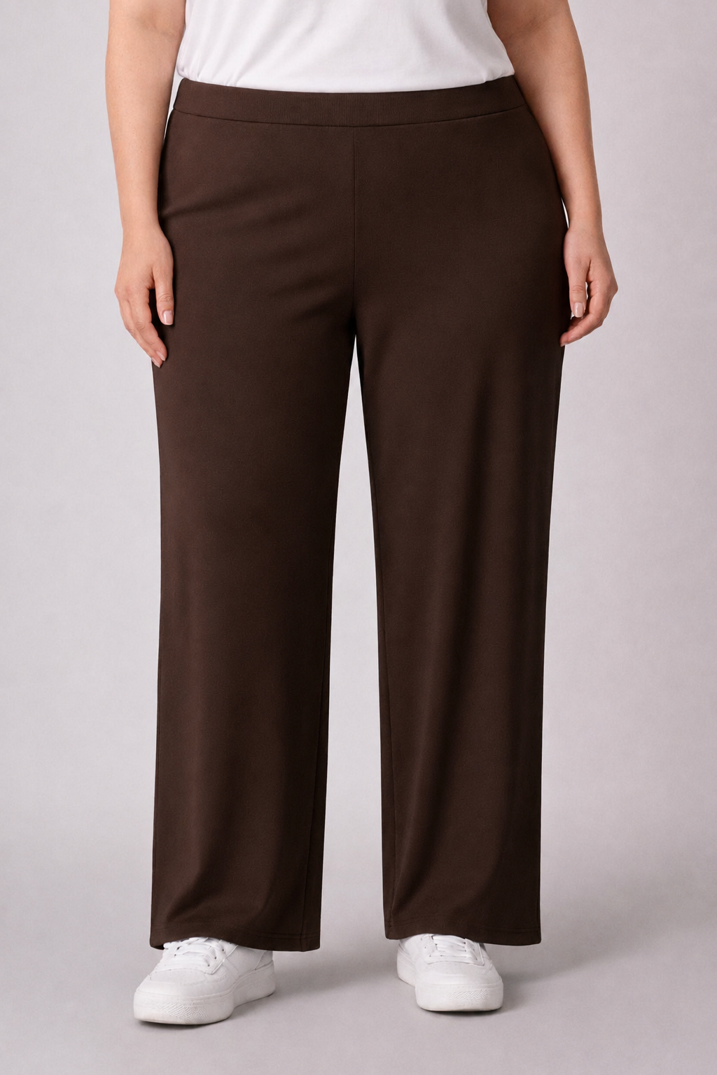 Bruine Rechte Broek Met Elastische Tailleband