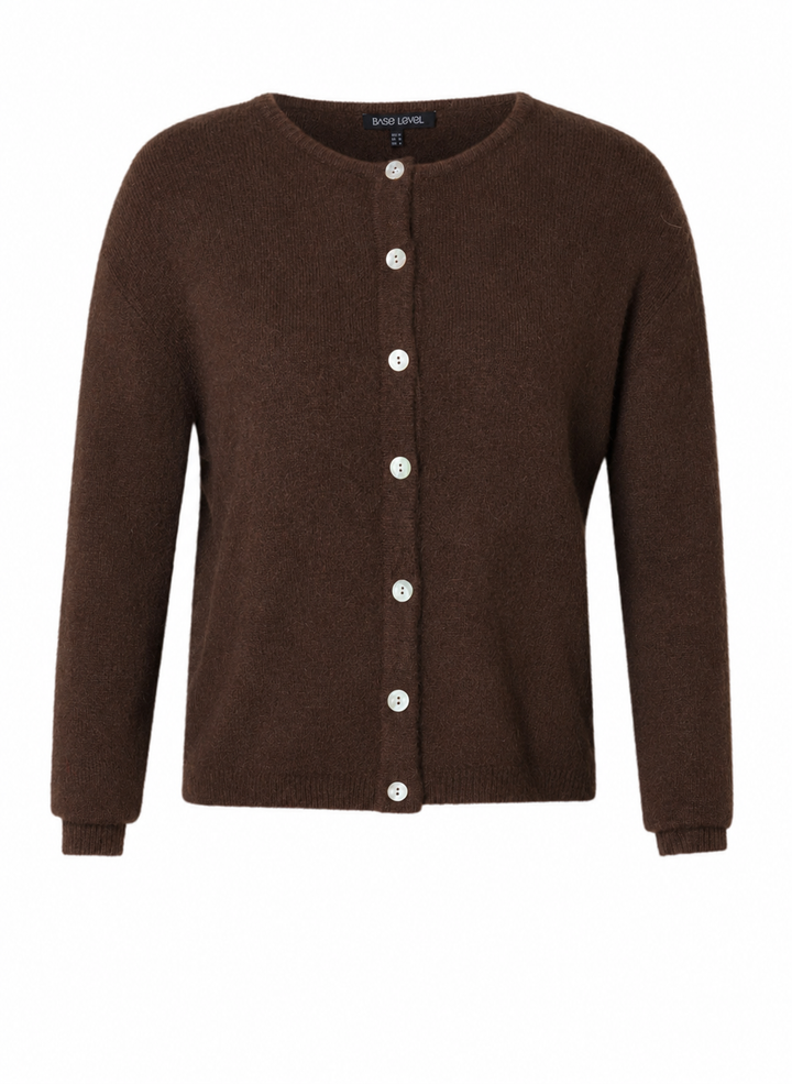 Bruine Cardigan Met Parelmoer Knopen