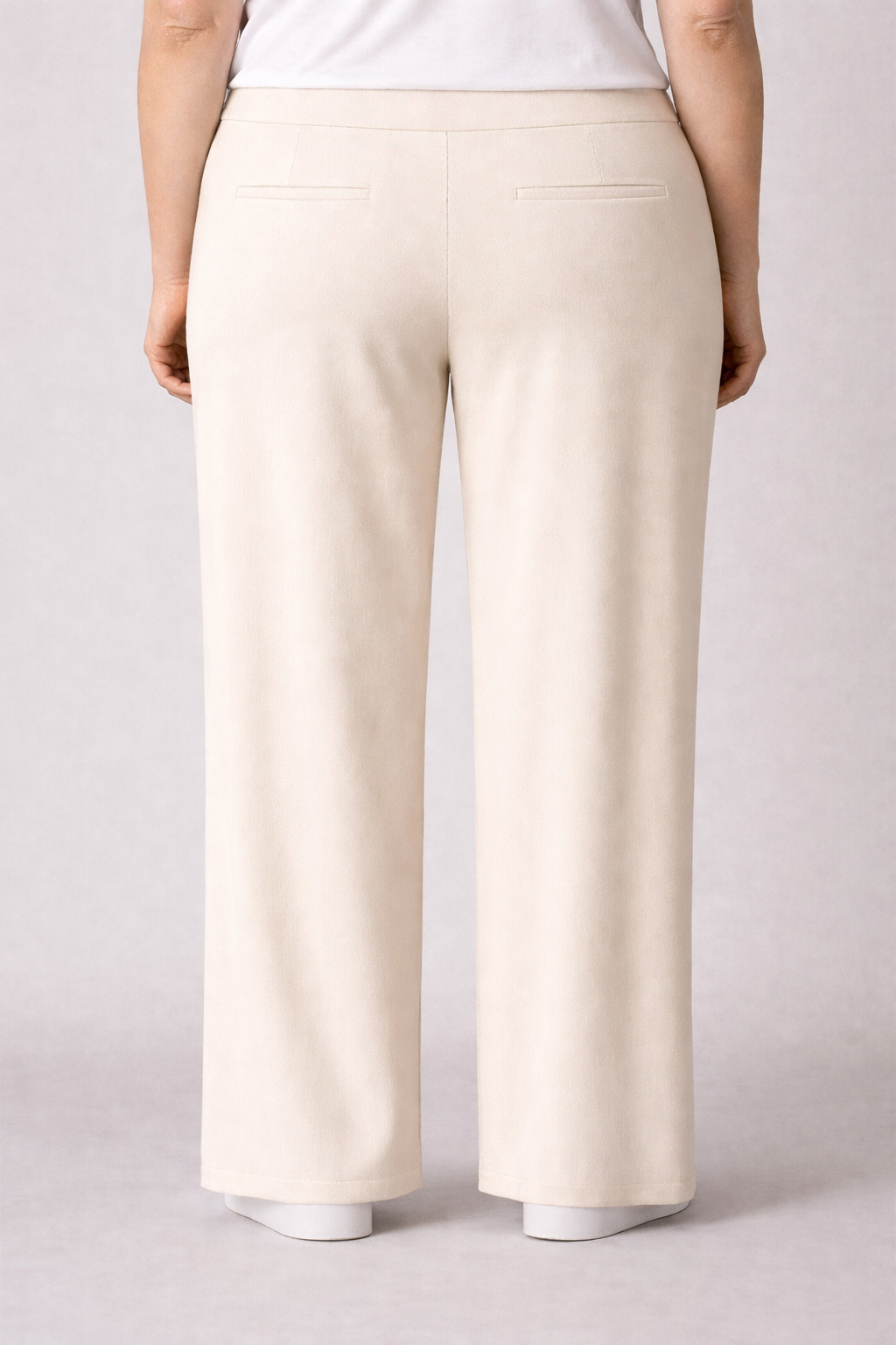 Beige Rechte Broek Met Elastische Tailleband