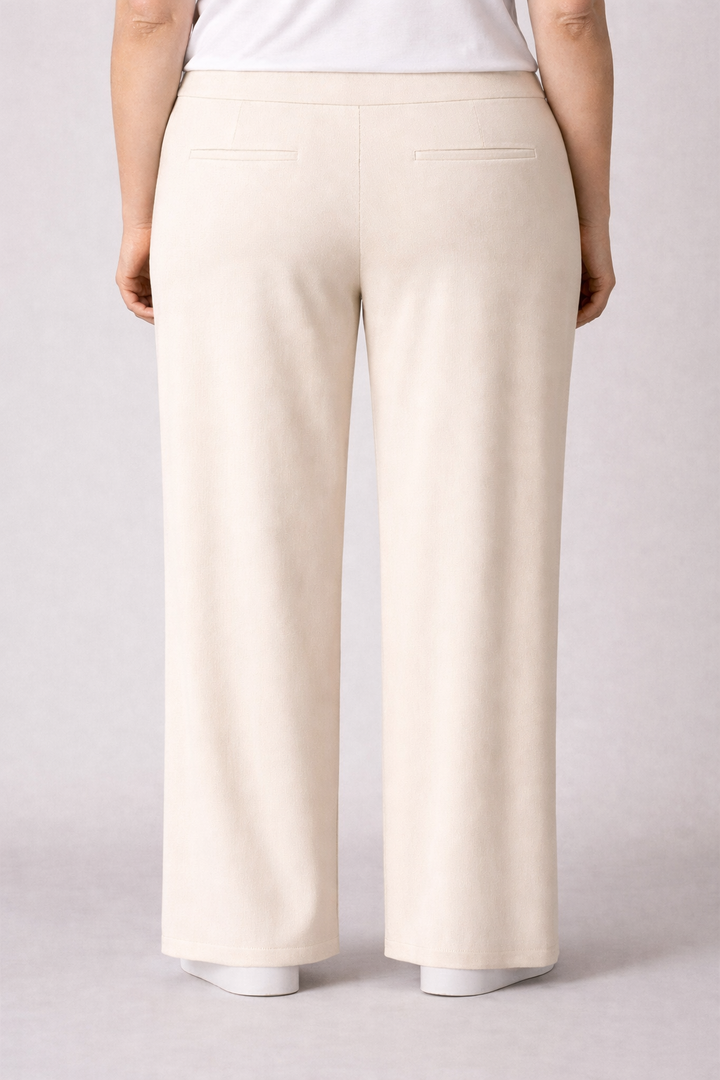 Beige Rechte Broek Met Elastische Tailleband