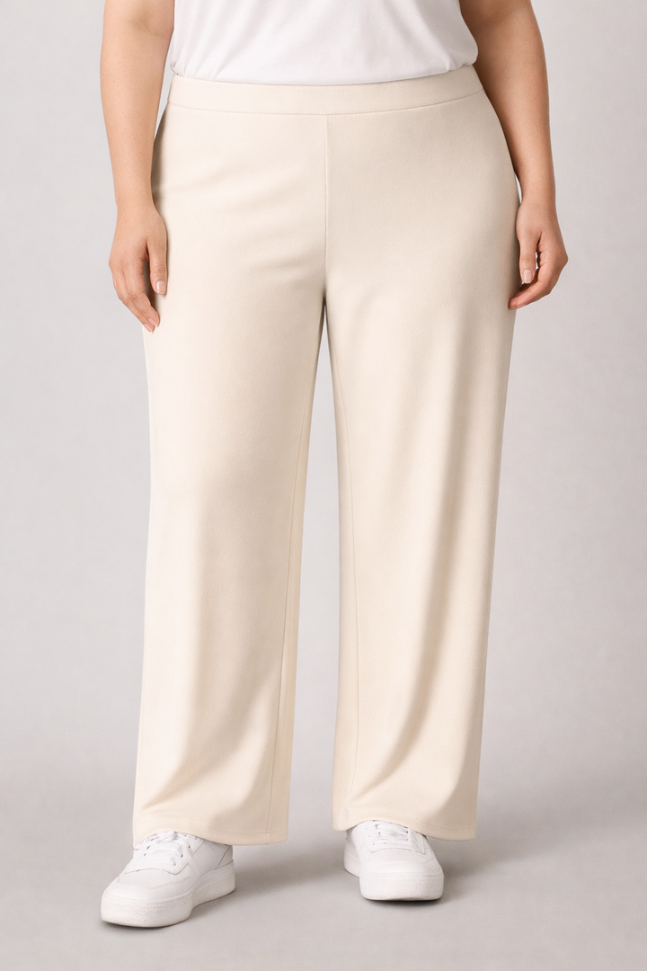 Beige Rechte Broek Met Elastische Tailleband