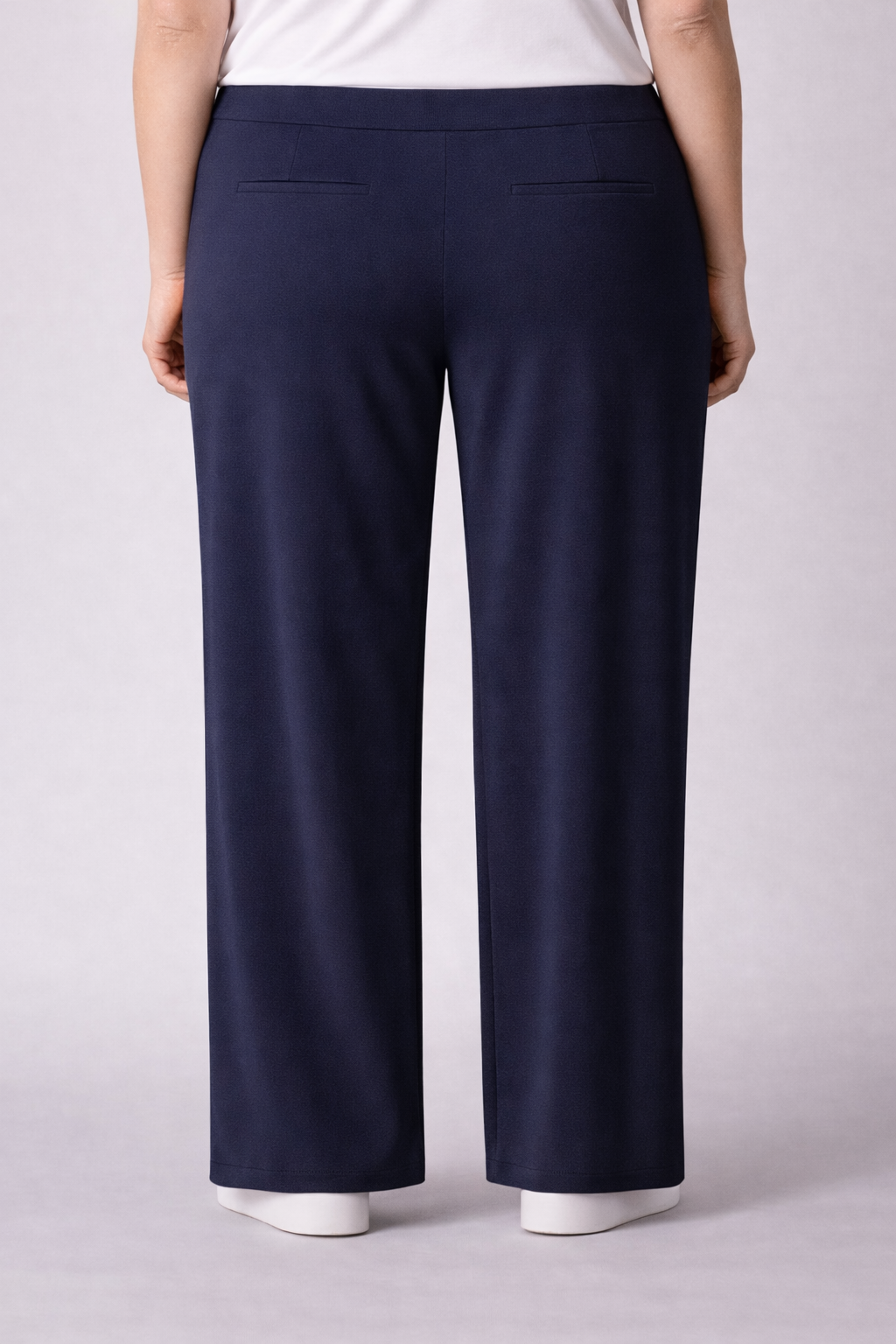 Blauwe Rechte Broek Met Elastische Tailleband